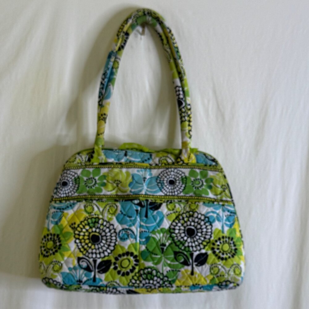 Vera Bradley Camellia Bowler Bag Large Double Shoulder Strap Zip Around Tote